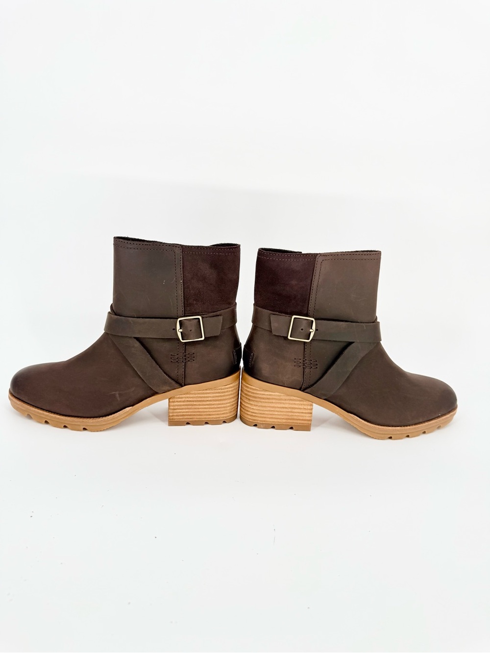 SOREL Cate Buckle Brown Leather Ankle Boots Gorpcore Rustic Moto Granola 8.5 - Picture 8 of 14